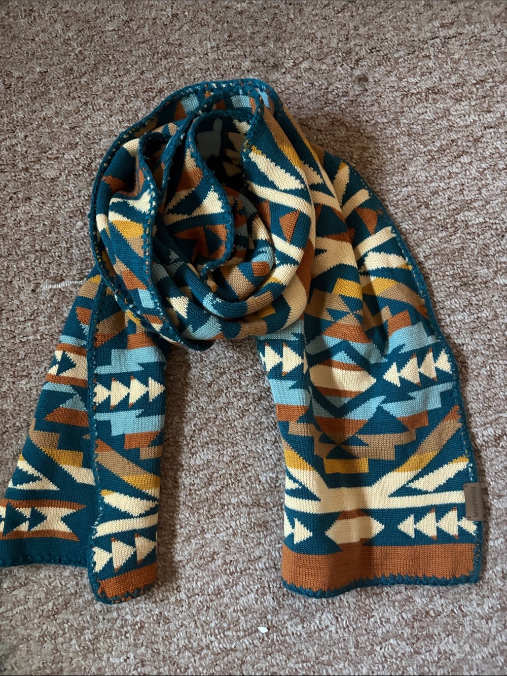 Pendleton Teal, Rust & Cream Geometric Knit Scarf
